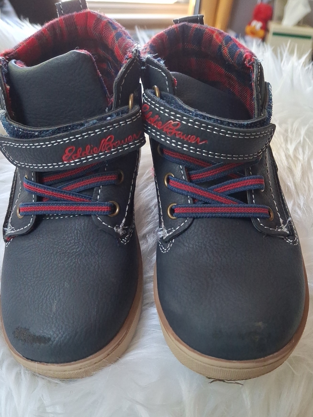 Eddie Bauer Navy and Red Kids' Lace-Front Hook-and-Loop Boots